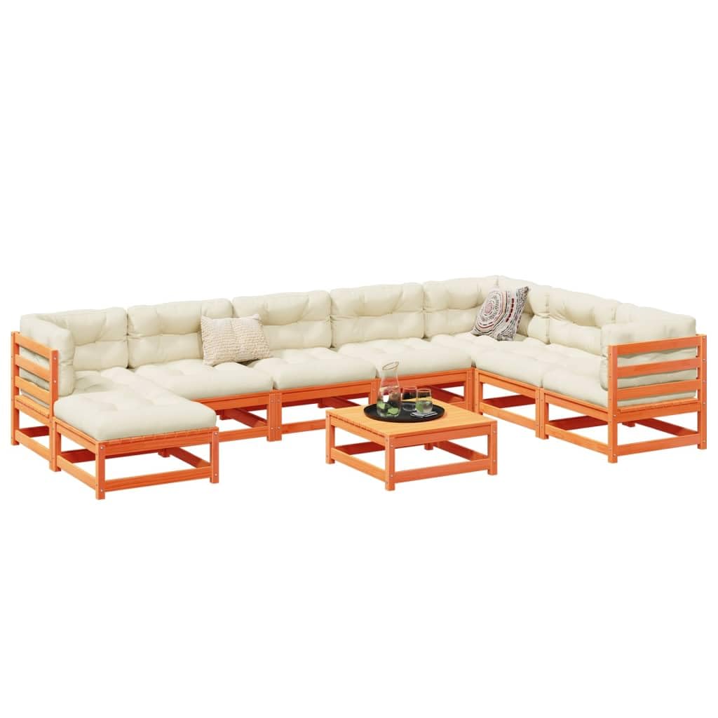 Zestaw Sofy ogrodowe 9 sztuk z poduszkami Brązowy Solidny wosk sosna Wielofunkcyjny zestaw mebli ogrodowych Wystrój ogrodu Nadaje się na balkon