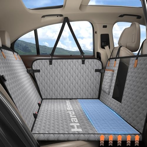BMaoBBo Hundedecke Auto Rückbank[127x62cm],Wasserdicht,Kratzfest mit Hartschale (300 Pfund Traglast),Rücksitzschutz für SUV & Familienauto,Abnehmbar, Waschbar mit Belüftungsnetz & Tasche (Grau)
