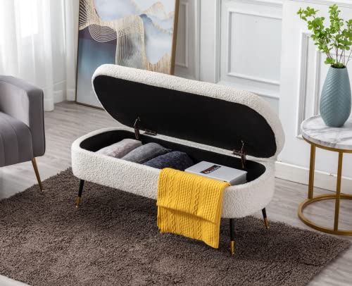 Ealson Modern Storage Bench For Bedroom End Of Bed Lambswool Ottoman Bench With Metal Legs Upholstered Bedroom Bench Faux Fur Footrest Stool For Entryway/Living Room (Beige) #TOP2
