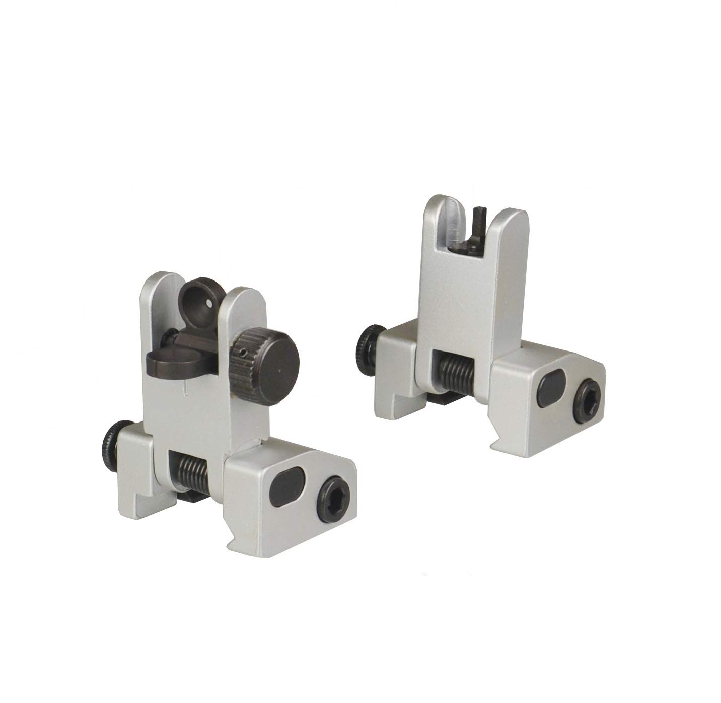 TWP Flip Up Iron Sight Front and Rear Sight for Picatinny AMD Weaver Top Rail, Aluminum 6082 T6 Anodized Silver