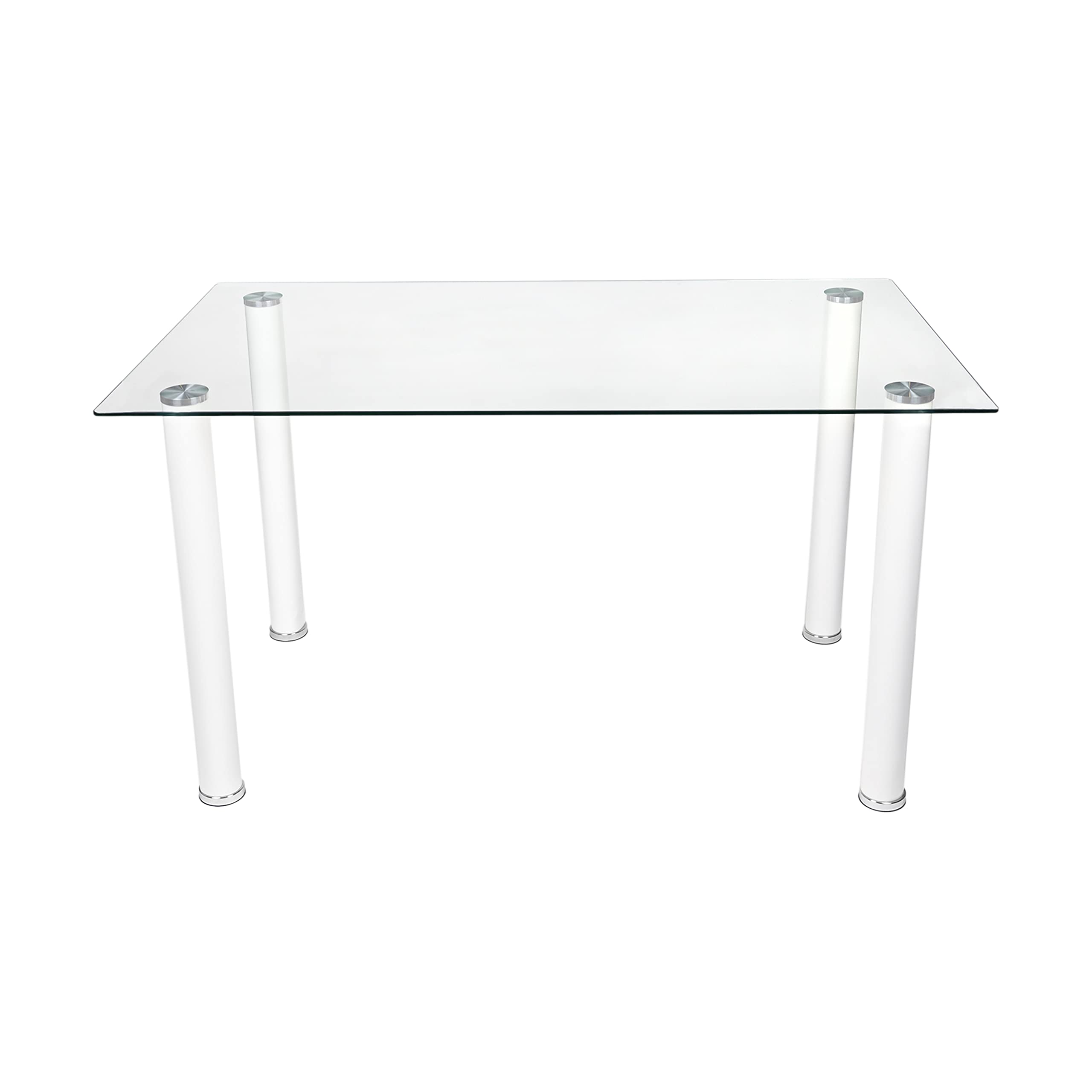 duehome Mesa de Comedor Blanca, Mesa de Cristal para Cocina, Medidas Mesa Moderna salón: 140 cm Largo x 80 cm Ancho x 75 cm Alto