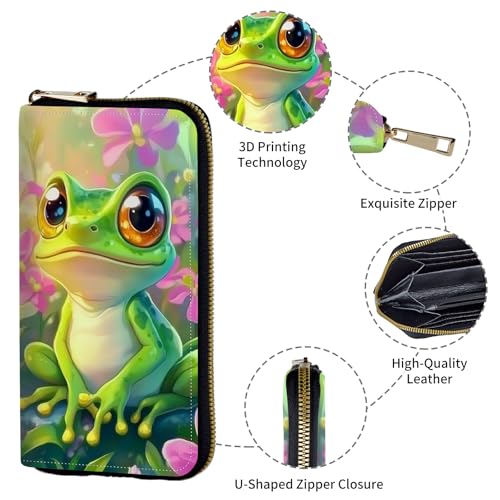 Women's Wallets,PU Leather Wristlet Wallet for Women,Card Holder Organizer Ladies Clutch with Zipper & Phone Holder-Lovely Frog4