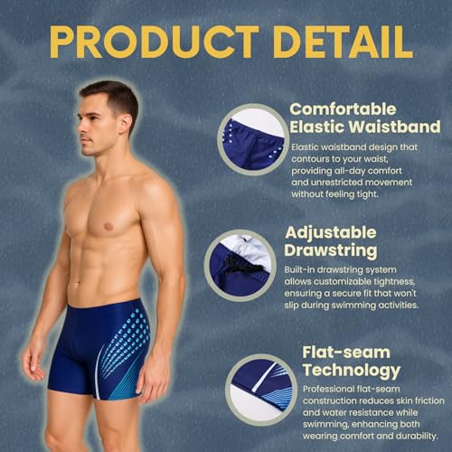Steppe Men's Square Leg Jammers, Athletic Swimwear Quick Dry Swimming Trunks, Printed Comfortable Bathing Suit4