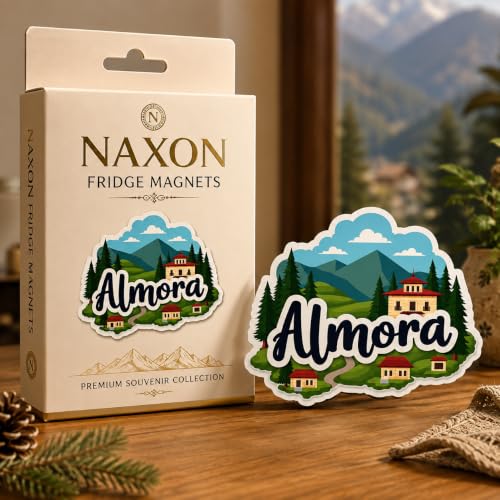 Image of Naxon Almora Uttarakhand Theme Souvenir Wooden Fridge Magnet | Himalayan Mountains, Pine Forest & Scenic Hill Design 3x3 Inch Refrigerator Magnet for Kitchen & Home Decor | Travel Gift | Pack of 1