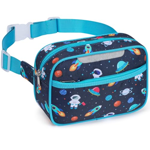 Brainybees Fanny Pack Boys Crossbody Bag Belt Bags Kids Cute Personalized Waist Pack Toddler Purses 4 Year Old Gifts (Blue Space Astronauts