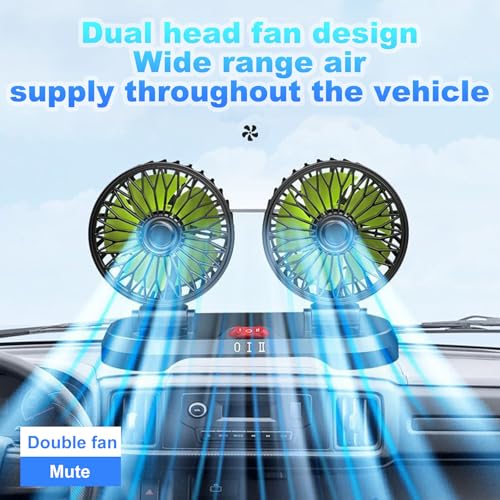 Sunshine smile Auto Ventilator für Rücksitz,12V Doppelkopf Auto Lüfter,Doppelkopf 360° drehbar Auto Fan Ventilator,2 Geschwindigkeiten Kühlender Ventilator Wohnmobil,Mini Ventilator Auto Innenraum