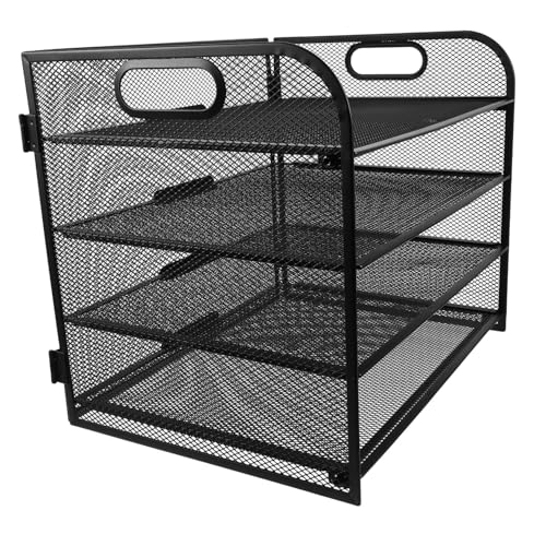 Rangement papier bureau encombré : boîte 4 étages avec trieur amovible noir