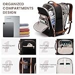 LOVEVOOK 40L Large Travel Backpack for Women Men, 17 Inch Carry on Backpack for Traveling on Airplane, Personal Item Bag Airline Approved, Business Causal Weekender Backpack, Black-Brown - Image 4