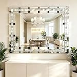 Chende Crystal Mirror for Wall Decor Living Room, 36" X 24" Decorative Mirror with Crystal and Glass Pieces for Dining Room, Rectangle Mirror Hang Horizontally or Vertically