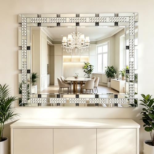 Chende Crystal-Encrusted Geometric Wall Mirror