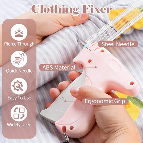 Nähpistole Set mit 5 Nadeln, 500 weißen & 500 schwarzen Plastikfäden, für schnelle Textilreparatur, als schneller Stofffixierer ideal für Kleidung, Mützen & mehr