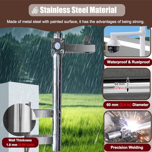 Wall Mount Security Camera Pole Tall Surveillance Brackets Detachable Metal Wide View Monitoring Outdoor Floor Mount,Stainless Steel L-Shape Corner Bracket for image 4