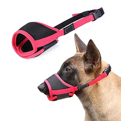 Elehui Dog Muzzles Nylon Dog Mouth Cover Mesh with Adjustable Loop and Soft Pad Dog Training Muzzle Prevent for Biting Eating Barking and Chewing Red-black (M)