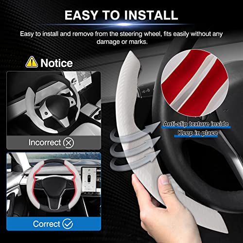 Canvcle Compatible With Carbon Fiber Steering Wheel Cover Tesla Model 3 2017-2023 /Model Y 2020-2023 Steer Wheel Cover Protector White For Men And Women Non Slip 2Pcs #TOP5