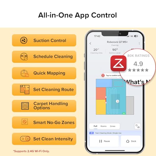 roborock Q7 M5+ Robot Vacuum and Mop, Upgraded from Q5 Max+, Up to 7-9 Weeks Self-Empty, 10000Pa Suction, Dual Anti-Tangle System for Pet Hair & Carpet, PreciSense LiDAR Navigation, App Control, White image 7