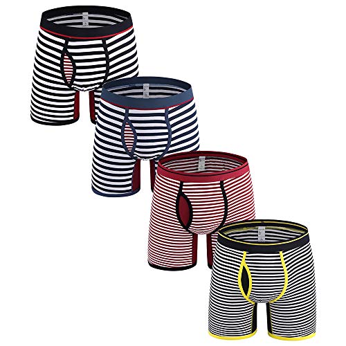 DODOMIAN Caleçon long pour homme - En coton - Ne remonte pas, Lot de 4 boxers rayés, L Cover