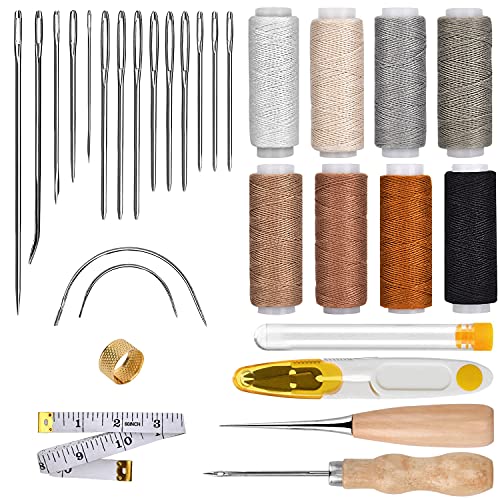 Queta Juego de costura para cuero, 29 unidades, con hilo encerado de 8 colores, para coser cuero