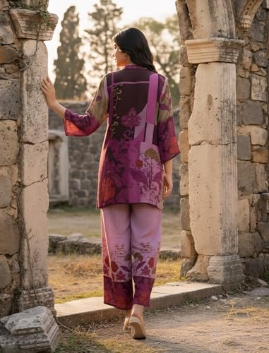 Image of Asmeriyo Women Printed Co Ord Set with Side Pocket | Women 2 Pic Kurta Set I Fancy Kurta Set | Stylish Kurti Outfit | Co-Ordination Wear | Festive and Casual wear (C-209-A-B-19-02)