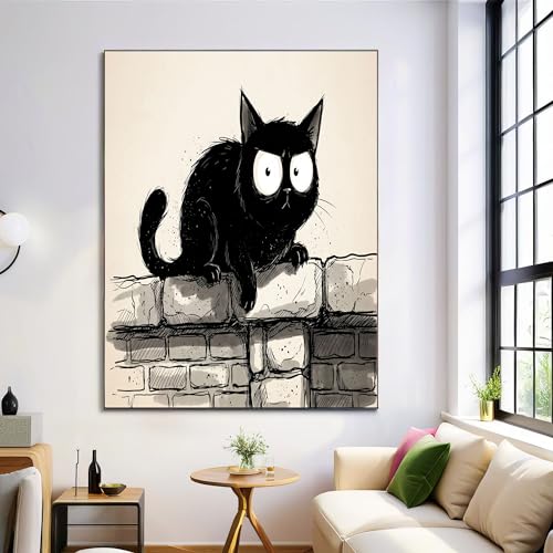 Lienzo de gato en blanco y negro para renovar paredes vacías en comedores grandes, 60x80cm