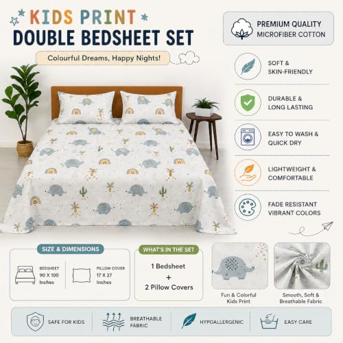Image of COZY FURNISH Double Size Bed Sheet with 2 Pillow Covers, 90 x 100 Inches, Soft Microfiber Cotton Fabric, Comfortable Bedroom Bedding Set