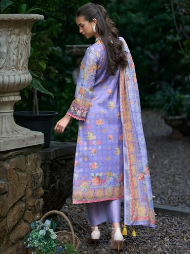 Image of INDO ERA Women's Straight Linen Floral Printed Kurta & Pant with Dupatta Set | Kurta Sets For Woman