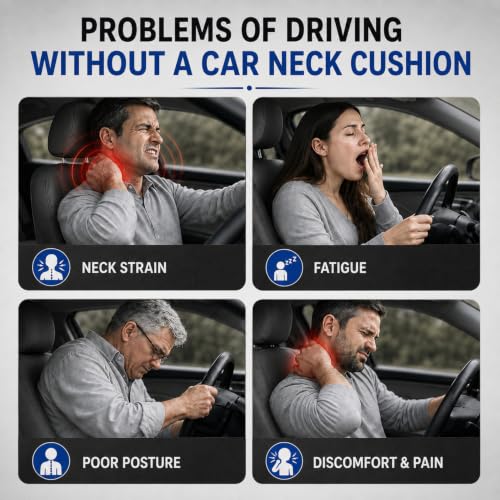 Image of Adroitz Car Neck Rest Pillow Set of 2 | Ergonomic Headrest Cushion for Car Seat | Neck & Cervical Support for Pain Relief | Breathable Washable Cover | Universal Fit for Driving & Travel