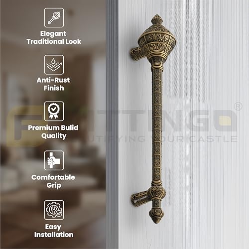 Image of Royal Gada Door Handle for Main Door /29 Inch Traditional Main Door Handle /Pull Push Handle for Home /Office /Hotels Doors - (Hole to Hole 600mm, Pack of 1) - Antique Matt- 3 Years Warranty