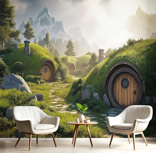 Papel Tapiz Fotográfico, Papel Tapiz Bosque Cabaña 3D Fantasía Mundo Mural, 250Anx175Al cm Cafe Restaurant Dormitorio Decoración para el Hoga Murales Pintado Fotomural