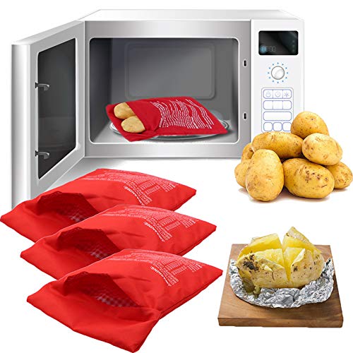 Microwave Potato Bag, 3 Pack Reusable Express Microwave Potato Cooker Bag, Baked Potato Cooker Perfect Potatoes 4 Minutes - Red Baked Pouch