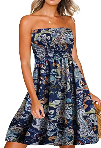 Image of Zyyfly Tube top Dress Sundresses for Women Casual Beach Womens Cover ups for Swimwear Navy Blue XL