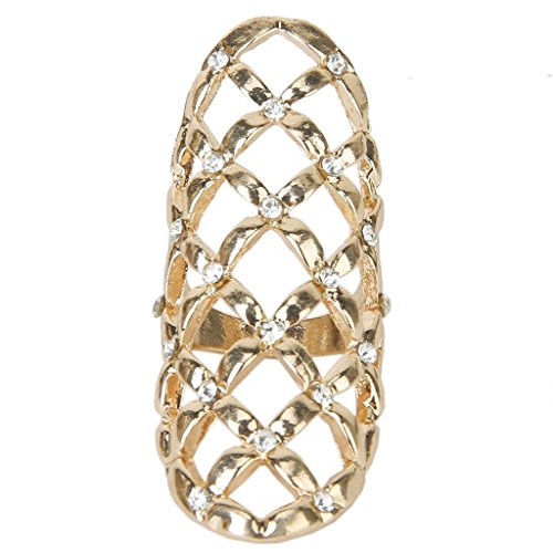 Fashion Punk Style Rhinestone Hollow Fingers Ring-Golden2