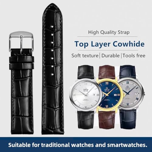 Image of Watch Bands Genuine Leather Embossed Alligator Grain Calfskin Replacement Strap for Women Men Bracelet Choose Color Width 16mm 17mm 18mm 19mm 20mm 21mm 22mm 22mm 24mm