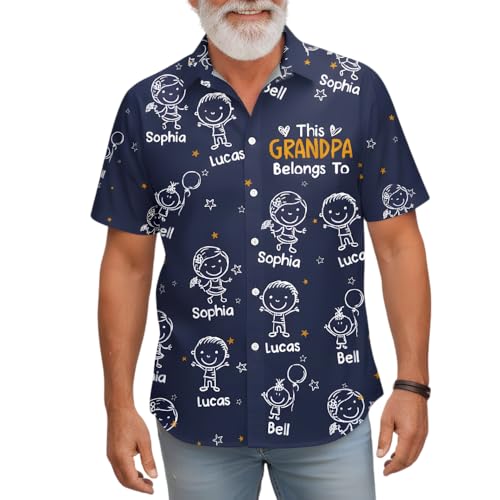 This Grandpa Grandma Belongs to Hawaiian Shirt – Custom Papa Button Down with Pet, Kids,...