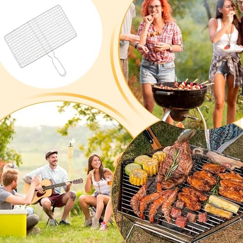 Cesta de parrilla de pescado con cierre seguro y estante grande de acero para asar camarones sin pérdidas 5
