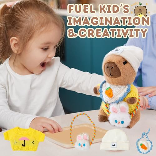 Image of Capybara Plush for Boys Girls Birthday Dress Up Cute Plushies,10 Pcs Set,9 Clothes and Accessories Kawaii Stuffed Animal Plushie Toy, Soft Peluche Doll for Kids 10.2 in