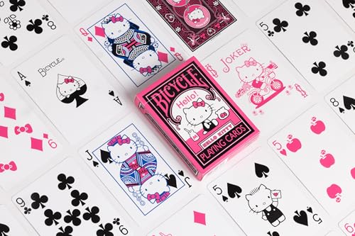 Image of Bicycle Hello Kitty Playing Cards, Black & Pink, 1 Deck | Hello Kitty on court cards, Kawaii black and pink design, Adorable number cards with mice and teddies, Made in USA