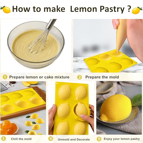 Image of Moldberry Lemon Silicone Mold - 6-Cavity 3D Fruit Shaped Cake Chocolate Jelly Fondant & Ice Cream Molds for DIY Baking Pastry Desserts Pudding Candle Making Non-Stick Multi Use Homemade Treats