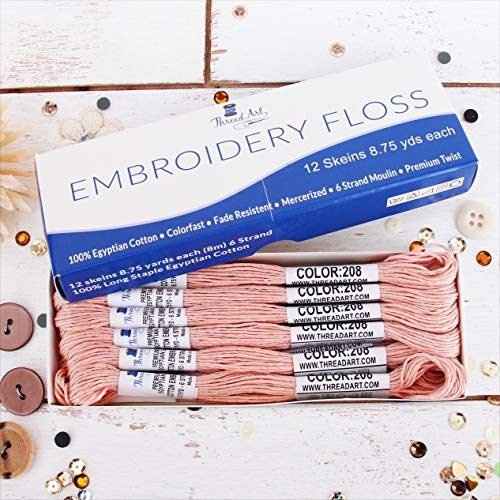 Image of 12 Skeins ThreadArt Cotton Embroidery Floss, Light Peach | Long fiber cotton embroidery floss for cross stitch, hand embroidery and bracelets. Six-strand floss separates easily.