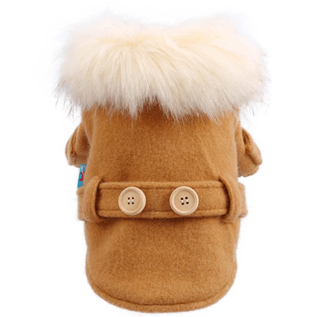 ZQDMYT Fleece Line Dog Mantel, Plus Samt Dicke Hundeweste for kaltes Wetter, winterlicher Warmer Pelzkragen Hundejacke for Welpe mit Knopf (Color : Khaki-L)