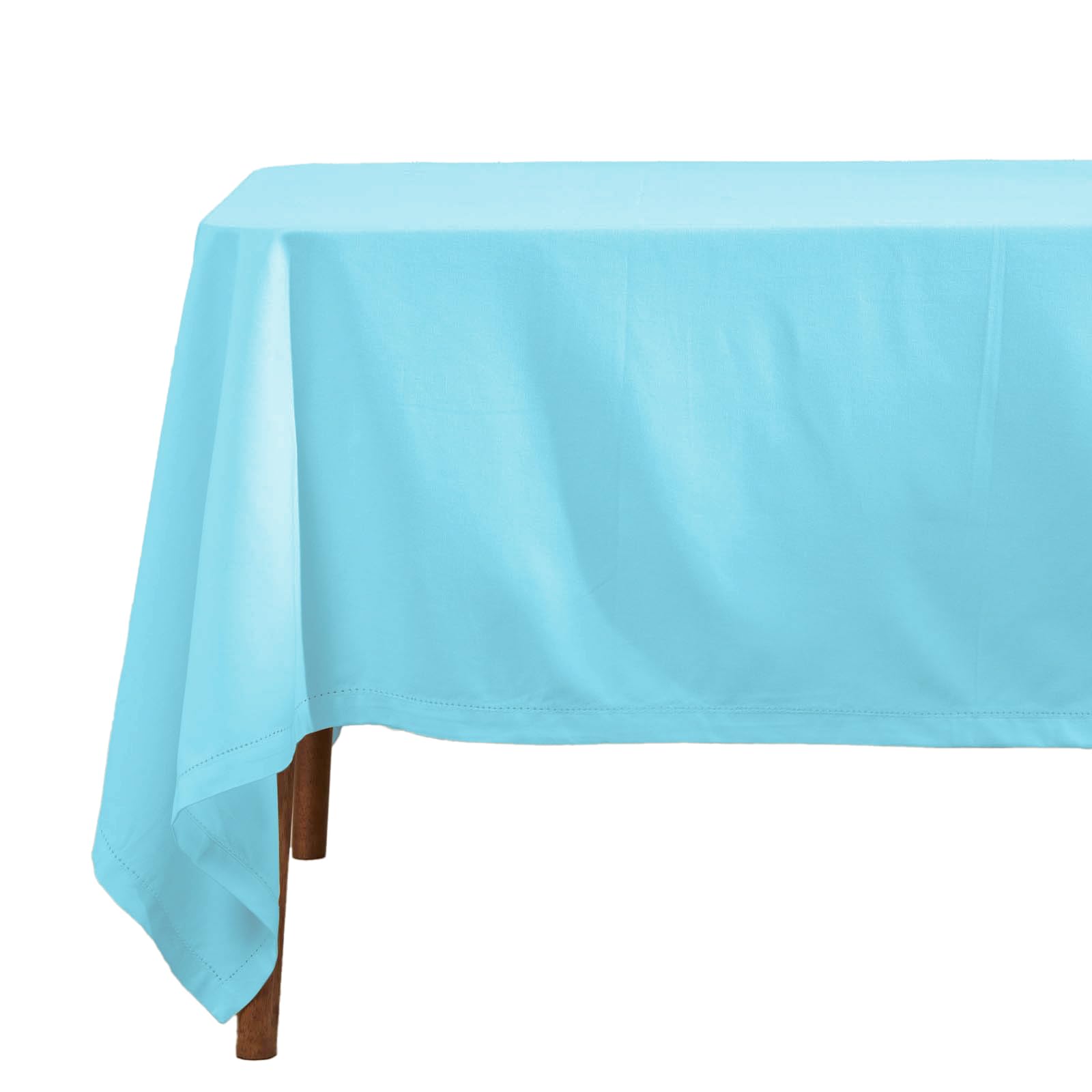 HOMESCAPES Blue Table Cloth, Plain Cotton Tablecloth, Extra Large Rectangular, Handcrafted & Durable Dining Table Cover with Hem Stitch, Hypoallergenic, Washable, 178 x 300cm