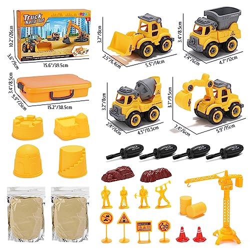 FRUSE Magic Toy Sand Für Kinder,Magic Spielsand Koffer mit Sand,4 Baufahrzeuge,4 Sandformen, Spielsand Baukasten,Sensorisch Sandspielzeug Spielsand für Jungen Mädchen Alter 3 4 5 6 7+ Jahre Alt