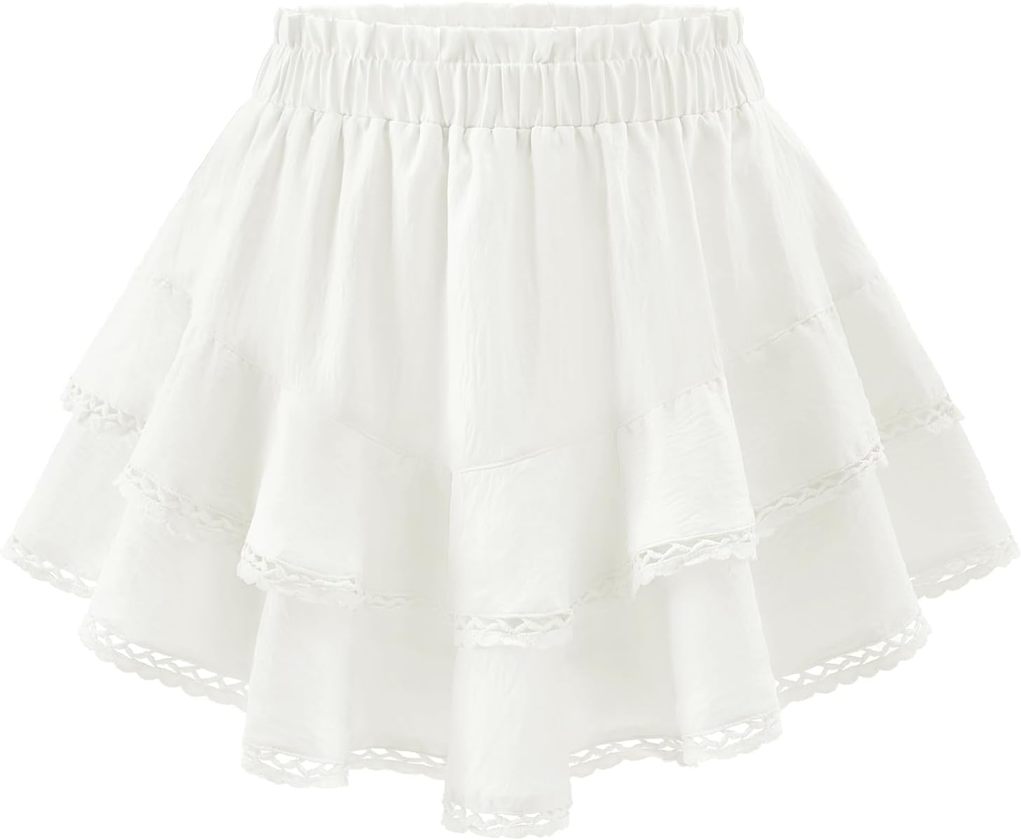 Flowy Shorts for Women Boho Ruffle Skorts High Waist Casual Tiered Mini Skirt Lace Summer Golf Tennis Skorts