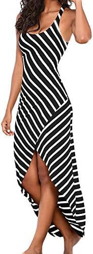 WYTong Women Asymmetrical Stripe Dress Cotton Sleeveless Ankle-Length Casual Sundress Beach Dresses