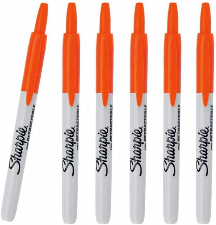 Sharpie 6 x Fine Point Retractable Permanent Markers, Orange - for Plastic, Glass, Wood, Metal, Fabric & More