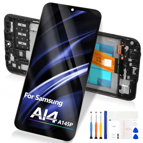 Pantalla para Samsung Galaxy A14 4G LCD Display para Samsung A145 LCD Screen A14 4G Digitizer Touch Screen Assembly SM A145P SM A145F (Negro con Marco)