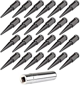 cciyu Set of 24 Black Wheel Lug Nuts M14X1.5 Lug Nut Drive Close End 4.5" Tall+ 1 Key for Cadillac for Chevy for Ford for GMC for Hummer for Jeep for Lincoln for Ram for Toyota 1988-2018