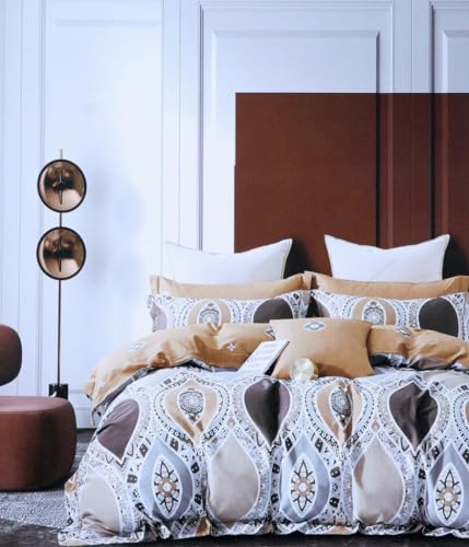 Image of Cotton Diwan Set Covers |8 Pieces Diwan Cover Set|300 TC Fabric| Pure Cotton Printed Deewan Set (1 Single Bedsheet, 2 Bolster Covers, 5 Cushion Covers)|Brown Multicolor |SZDS 006