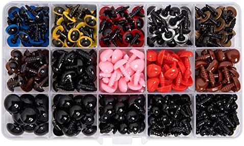 728PCS Safety Eyes and Noses, Include 228PCS Colorful Safety Eyes and 136PCS Nose with 364PCS Washers, Multiple Sizes for Doll, Plush Animal and Teddy Bear Craft Making