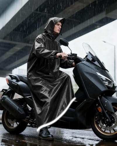 Image of ANYCHO Long Rain Coat for Men Waterproof and Women, Durable Oxford Unisex Raincoat for Men Waterproof with Adjustable Hood & Reflective Stripe