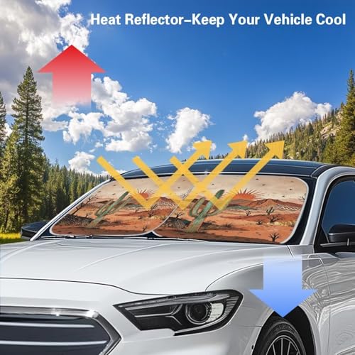 Image of Arizona Cactus Windshield Sun Shade Foldable 2-Piece Car Windshield Sunshades Universal Fit Most Cars Women Men Blocks UV Rays Car Interior Accessories for Sun Heat